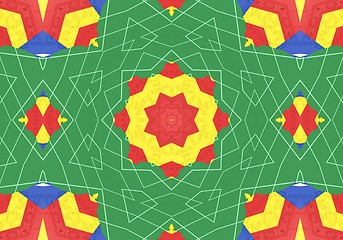 Image showing Ethnic pattern. Abstract kaleidoscope  fabric design.