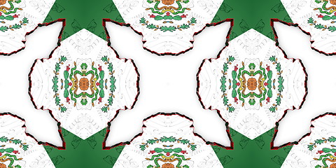 Image showing Ethnic pattern. Abstract kaleidoscope  fabric design.