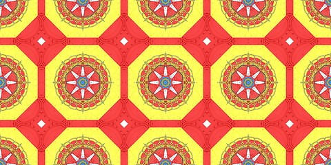 Image showing Ethnic pattern. Abstract kaleidoscope  fabric design.