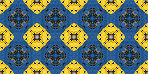 Image showing Ethnic pattern. Abstract kaleidoscope  fabric design.