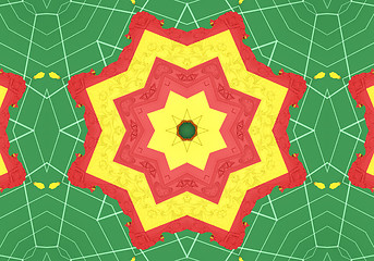 Image showing Ethnic pattern. Abstract kaleidoscope  fabric design.