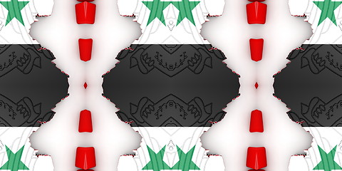 Image showing Ethnic pattern. Abstract kaleidoscope  fabric design.