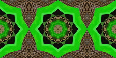 Image showing Ethnic pattern. Abstract kaleidoscope  fabric design.