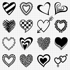 Image showing Hand drawn set of heart icons