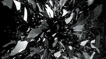 Image showing Destructed or demolished glass on black with motion blur