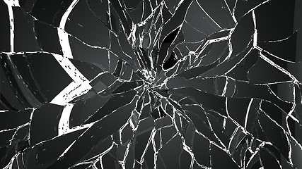 Image showing Shattered small and large pieces glass on white