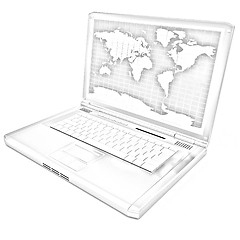 Image showing Gold laptop with world map on screen 