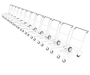 Image showing Trolleys for luggages at the airport 