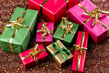 Image showing Gifts Wrapped in Vibrant Colors