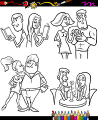 Image showing couples set cartoon coloring page