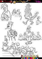 Image showing children set cartoon coloring page