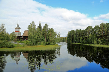 Image showing Landscape with the Old Church of Petajavesi, Finland