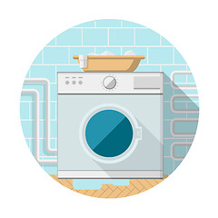 Image showing Flat vector icon of washing machine in bathroom