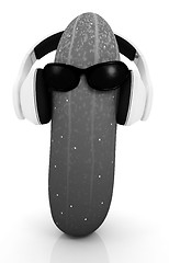 Image showing cucumber with sun glass and headphones front 