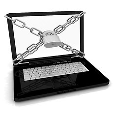 Image showing Laptop with lock and chain