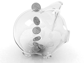 Image showing glass piggy bank and falling coins