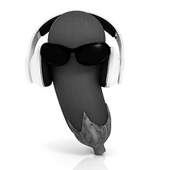 Image showing eggplant  with sun glass and headphones front 