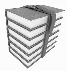 Image showing Stack of leather book with belt