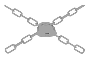 Image showing gold chains and padlock on white background - 3d illustration
