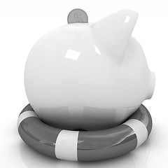 Image showing piggy bank on lifebuoy