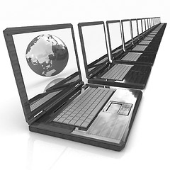 Image showing Computer Network Online concept with Eco Wooden  Laptop and Eart