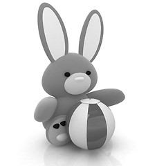 Image showing soft toy hare and colorful aquatic ball