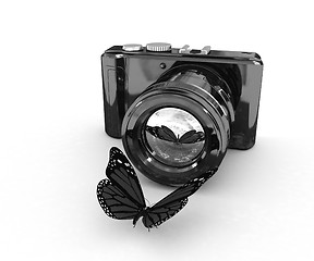 Image showing 3d illustration of photographic camera and butterfly