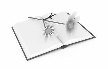 Image showing Wonderful flower cosmos and book