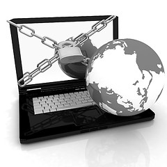 Image showing Laptop with lock, chain and earth