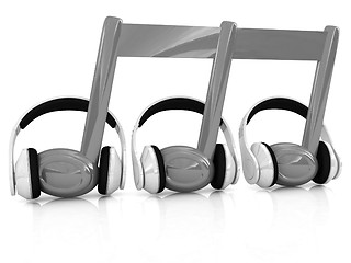 Image showing headphones and 3d note