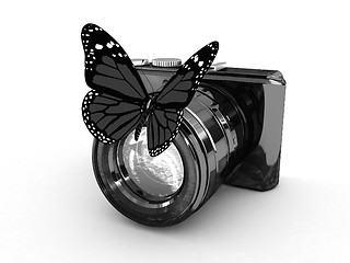 Image showing 3d illustration of photographic camera and butterfly