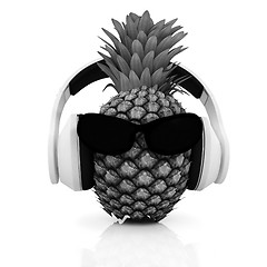 Image showing Pineapple with sun glass and headphones front 