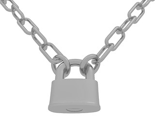 Image showing gold chains and padlock isolation on white background