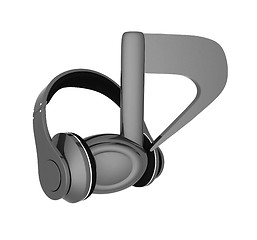 Image showing headphones and 3d note