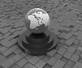 Image showing earth on a podium against abstract urban background