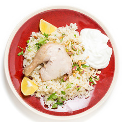 Image showing Chicken pilaf meal from above