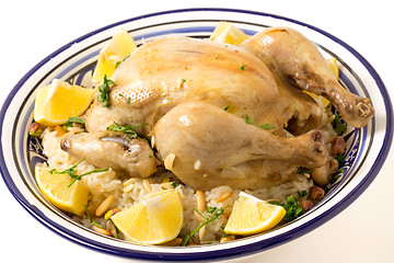 Image showing Boiled chicken on pilau rice