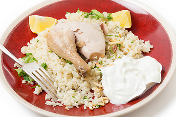 Image showing Mediterranean chicken pilaf with yoghurt