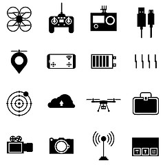 Image showing Black vector icons for quadrocopter set.