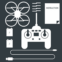 Image showing Complete set for quadrocopter. Flat icons vector collection.