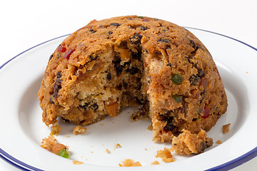 Image showing college pudding cut open on a serving dish