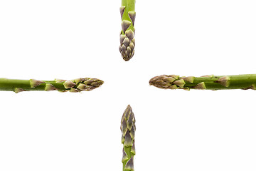 Image showing Four Green Asparagus Tips Pointing at Central Void