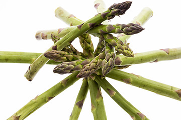 Image showing Spiral-Shaped Stack of Green Asparagus Spears