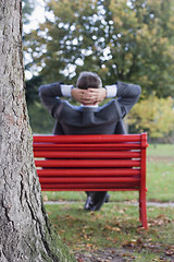 Image showing Businessman relaxing in a park