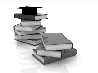 Image showing Graduation hat with books