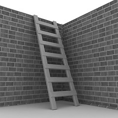 Image showing Ladder leans on brick wall 