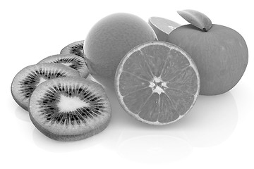 Image showing slices of kiwi, apple, orange and half orange