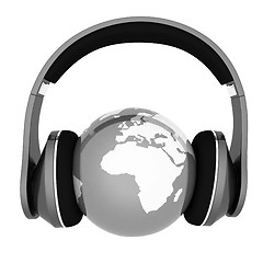 Image showing earth with headphones. World music concept