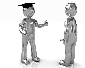 Image showing Golden 3D mans in a grad hat and a man