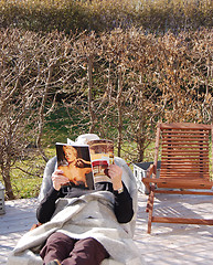 Image showing Outdoor reading in springtime